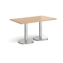 Dams Pisa rectangular dining table with beech wood top and round chrome bases, modern kitchen or dining room furniture