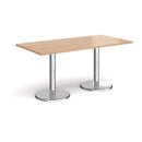Dams Pisa rectangular dining table with beech top and round chrome bases, modern and stylish kitchen or dining room furniture.
