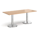 Dams Pisa rectangular dining table with beech surface and round chrome bases, modern kitchen or dining room furniture