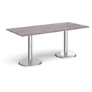 Dams Pisa rectangular dining table with grey oak top and round chrome bases, modern and stylish for dining rooms