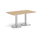Dams Pisa rectangular dining table with Kendal Oak finish and round chrome bases, showcasing a modern dining room setup