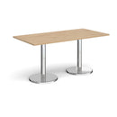 Dams Pisa rectangular dining table with Kendal Oak surface and round chrome bases, modern wood and metal dining furniture