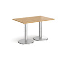Dams Pisa rectangular dining table with oak top and round chrome bases, modern and stylish for contemporary dining rooms.