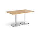 Dams Pisa rectangular dining table with oak top and round chrome bases, modern kitchen or dining room furniture.