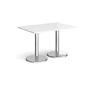 Dams Pisa rectangular dining table with white tabletop and round chrome bases, modern kitchen or dining room furniture