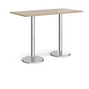 Dams Pisa rectangular poseur table with Barcelona walnut finish and round chrome bases, showcasing a modern, stylish design.