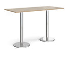 Dams Pisa rectangular poseur table with Barcelona walnut finish and round chrome bases, ideal for modern dining or bar areas.