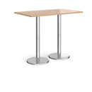 Dams Pisa rectangular poseur table with beech tabletop and round chrome bases, ideal for casual seating and social spaces.