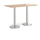 Dams Pisa rectangular poseur table with beech top and round chrome bases, stylish and modern for versatile seating arrangements.