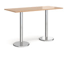 Dams Pisa rectangular poseur table with beech top and round chrome bases, ideal for modern seating areas.