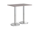 Dams Pisa rectangular poseur table with grey oak surface and round chrome bases, ideal for modern seating areas.