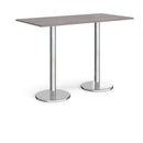 Dams Pisa rectangular poseur table with grey oak top and round chrome bases, modern high-top table for bar or lounge areas