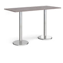 Dams Pisa rectangular poseur table with grey oak top and round chrome bases, modern design for casual seating areas