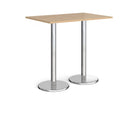 Pisa rectangular poseur table by Dams with Kendal Oak tabletop and round chrome bases, ideal for modern dining or bar areas.