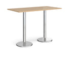 Dams Pisa rectangular poseur table with Kendal Oak tabletop and round chrome bases, ideal for modern bar or café settings.