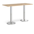 Dams Pisa rectangular poseur table with Kendal oak top and round chrome bases, ideal for modern dining or bar areas.
