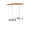 Dams Pisa rectangular poseur table with oak top and round chrome bases, ideal for modern bar or counter seating.