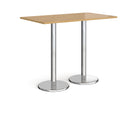 Dams Pisa rectangular poseur table with oak surface and round chrome bases, ideal for modern bar or lounge settings.
