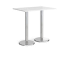 White Pisa Rectangular Poseur Table by Dams with round chrome bases, showcasing a sleek modern design for casual dining or workspaces.