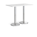 Dams Pisa rectangular poseur table with white top and round chrome bases, ideal for modern seating areas.