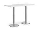 White Pisa rectangular poseur table with round chrome bases by Dams, showcasing a modern bar-height table design.