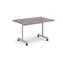 Dams rectangular fliptop meeting table with silver frame and grey oak finish, showing the tabletop and sleek metal legs.