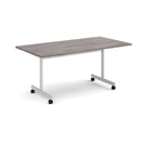 Rectangular fliptop meeting table with silver frame and grey oak surface by Dams, showing the table in a modern office setting.