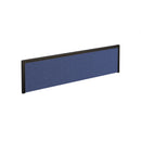 Blue fabric straight desktop screen with black aluminum frame by Dams, designed for office privacy and space separation.