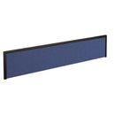 Blue fabric straight desktop screen with black aluminum frame by Dams, providing a sleek privacy and divider solution for office desks.