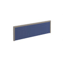Blue fabric desktop screen with silver aluminum frame by Dams, providing a sleek and modern privacy partition.