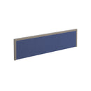 Blue fabric desktop screen with a silver aluminum frame, designed to provide privacy and reduce distractions in office spaces.
