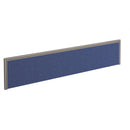 Blue fabric straight desktop screen with silver aluminum frame by Dams, providing privacy and a modern office look.