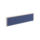 Blue fabric desktop screen with white aluminum frame by Dams, providing privacy and style for office work.