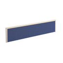 Blue fabric straight desktop screen with white aluminum frame by Dams, designed for office privacy and workspace organization.