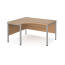 Dams Maestro 25 ergonomic desk with bench leg in beech finish, shown from the left side with black frame.