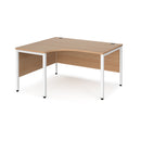 Dams Maestro 25 ergonomic desk with bench leg in beech wood finish, shown from the left side.