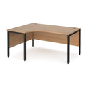 Dams Maestro 25 ergonomic desk with bench leg in beech wood finish and black frame, shown from left side.