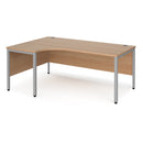 Dams Maestro 25 ergonomic desk with bench leg in beech wood, shown from the left side with black finish.