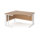 Dams Maestro 25 ergonomic desk with cable-managed leg in beech wood finish and black frame, viewed from the left side.
