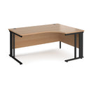 Dams Maestro 25 ergonomic desk with cable-managed leg in beech finish, shown from the left side with a sleek black frame.