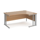 Dams Maestro 25 ergonomic desk with cable management leg in beech finish, shown from the left side.