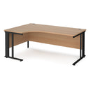 Dams Maestro 25 ergonomic desk with cable-managed leg in beech finish, featuring a left-hand black frame and spacious work surface.