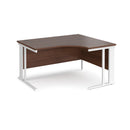 Dams Maestro 25 ergonomic desk with cable-managed leg in walnut finish, shown from the left side with black accents.