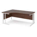 Dams Maestro 25 ergonomic desk with cable-managed walnut leg, left-hand configuration, and sleek black surface.