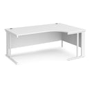 Dams Maestro 25 ergonomic white desk with cable-managed legs, featuring a spacious surface and modern design.
