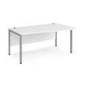 White Maestro 25 Wave Desk with bench leg by Dams, featuring a sleek wave-shaped tabletop and sturdy white legs.