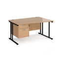Dams Maestro 25 Wave desk with cantilever leg and fixed 2-drawer pedestal in beech finish, viewed from the left side.