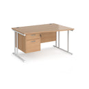 Dams Maestro 25 Wave desk with black cantilever leg, fixed 2-drawer pedestal, in beech finish, left side view