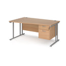 Dams Maestro 25 Wave Desk with cantilever leg and fixed 2-drawer pedestal in beech wood, shown from the left side.