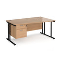 Dams Maestro 25 Wave desk with cantilever legs and fixed two-drawer pedestal in beech wood finish.